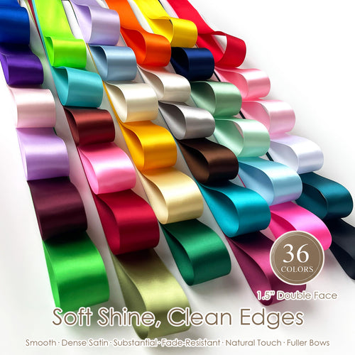 1.5 inch double face satin ribbon by Peaco, 100yd High-Density Satin with Smooth Finish, Easy Shaping, Soft Shine, Fade-Resistant, Fray-Resistant, Clean Edges, for Gift Wrapping & Bows, Christmas Decor, Wedding Crafts