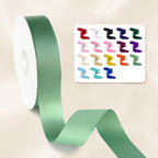 Peaco 1.5 inch sage light green single faced satin ribbon roll with 18 color swatch card, smooth satin ribbon for floral bouquet wrap and gift packaging.