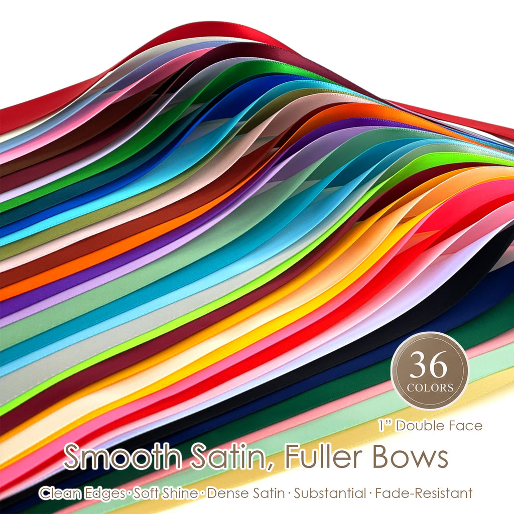 1 inch double face satin ribbon by Peaco, 100yd High-Density Satin with Smooth Finish, Easy Shaping, Soft Shine, Fade-Resistant, Fray-Resistant, Clean Edges, for Gift Wrapping & Bows, Christmas Decor, Wedding Crafts