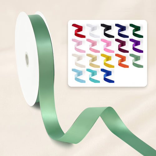 Peaco 1 inch sage green single faced satin ribbon roll with 18 color swatch card, silky ribbon for hair accessory DIY, gift wrapping, and crafts.