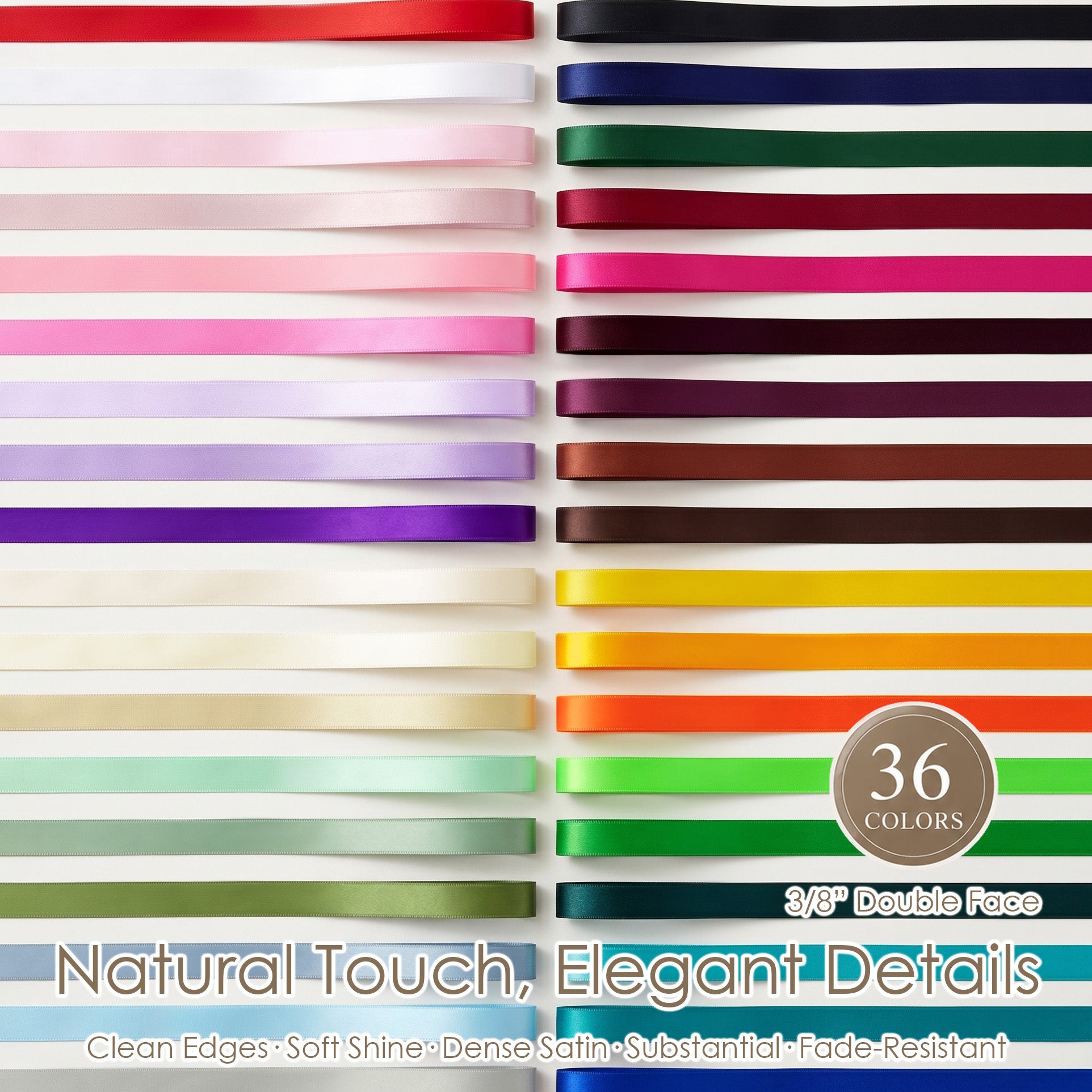 3/8 inch double face satin ribbon by Peaco, 100yd High-Density Satin with Smooth Finish, Easy Shaping, Soft Shine, Fade-Resistant, Fray-Resistant, Clean Edges, for Gift Wrapping & Bows, Christmas Decor, Wedding Crafts