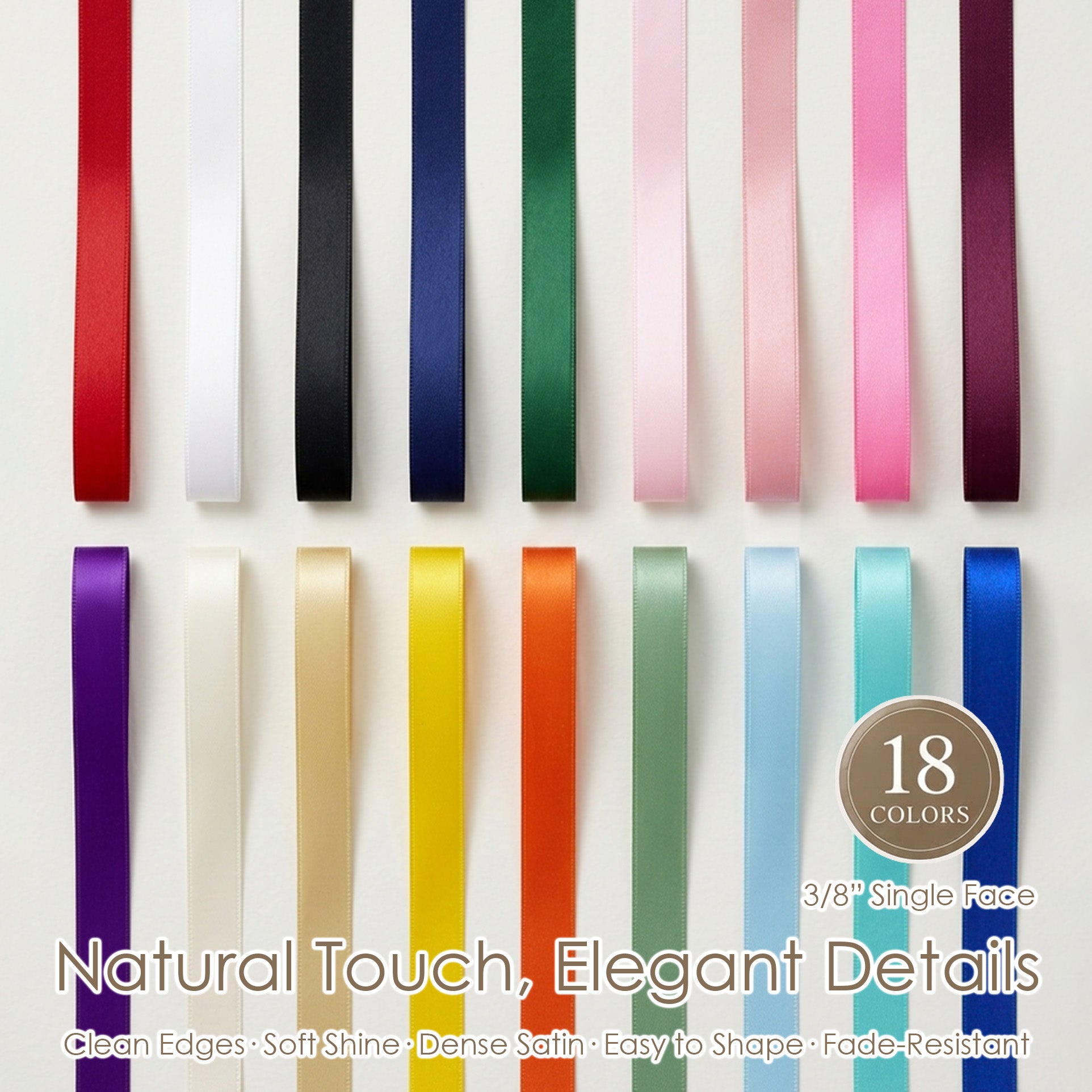 3/8 inch single face satin ribbon by Peaco, 100yd High-Density Satin with Smooth Finish, Easy Shaping, Soft Shine, Fade-Resistant, Fray-Resistant, Clean Edges, for Gift Wrapping & Bows, Christmas Decor, Wedding Crafts