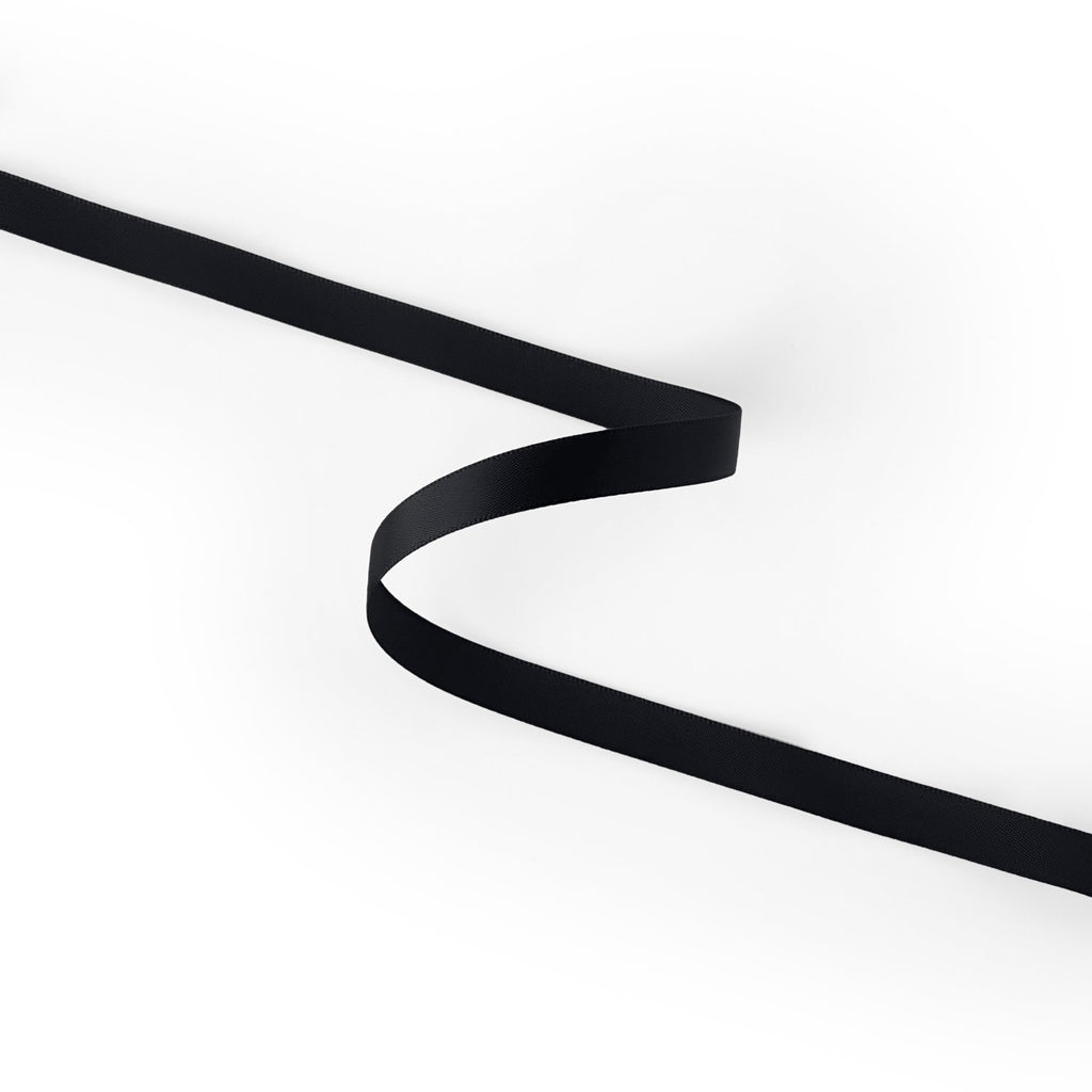 Peaco Black 3/8 inch single-faced satin ribbon, high-density OEKO-TEX certified polyester for corporate gifts and DIY decor (ISO 105 colorfast) 0.375" detail