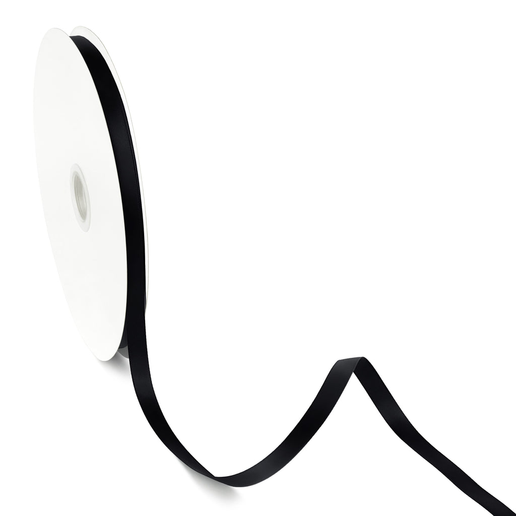 Peaco Black 3/8 inch double-faced polyester satin ribbon 100 yards, high-density OEKO-TEX certified polyester for corporate gifts and DIY decor (ISO 105 colorfast) 0.375"