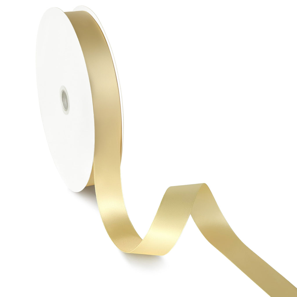 Peaco Light Gold 1 inch double-faced polyester satin ribbon 100 yards, high-density OEKO-TEX certified polyester for corporate gifts and DIY decor (ISO 105 colorfast) 1"